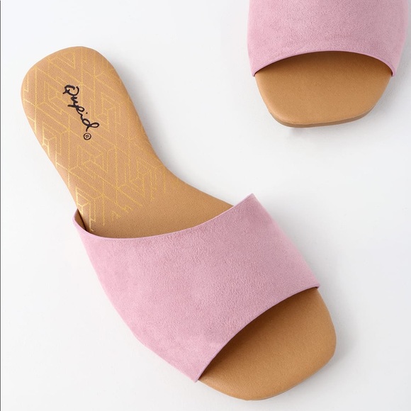 Lilac pink one band suede slip on sandals - Picture 4 of 8